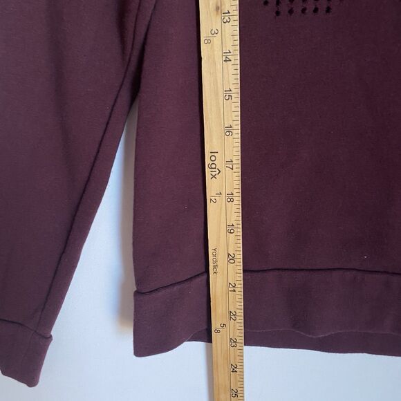 Vintage Guess Y2K Hoodie Women M Burgundy Perforated Logo Pullover Casual - Picture 6 of 8